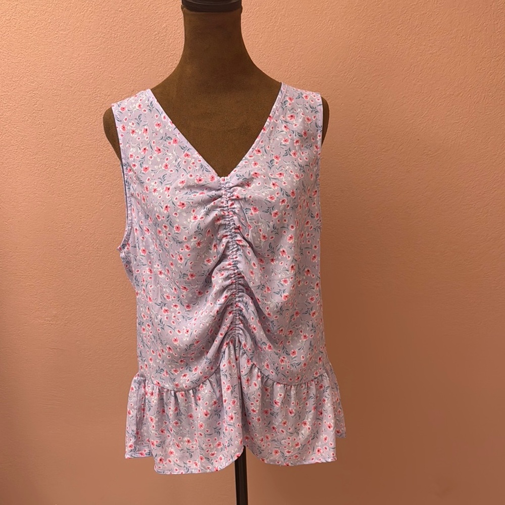 Pleione Sleeveless Floral Blouse - Light Pink and White